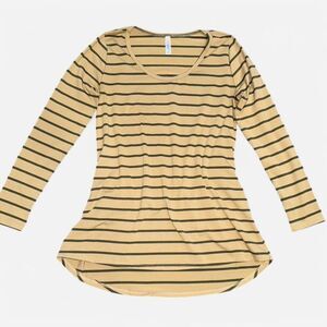 Green and Tan Long Sleeve Striped Shirt